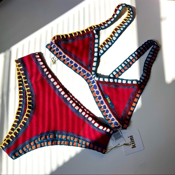 NWT Kiini Soley Dark Red Multi Bikini MSRP $300